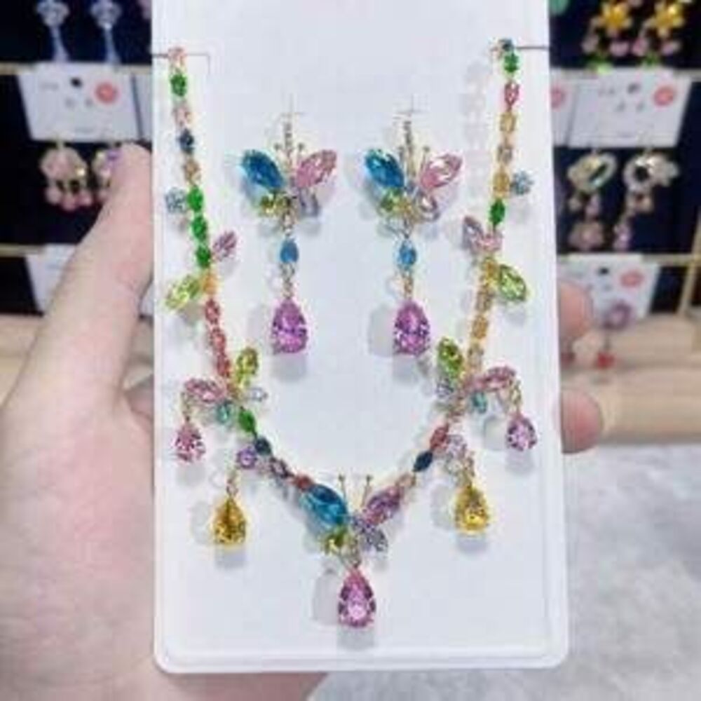 Fashion Necklace Earrings Colorful Butterfly Set Hot-Selling Wear With Dr Y2K